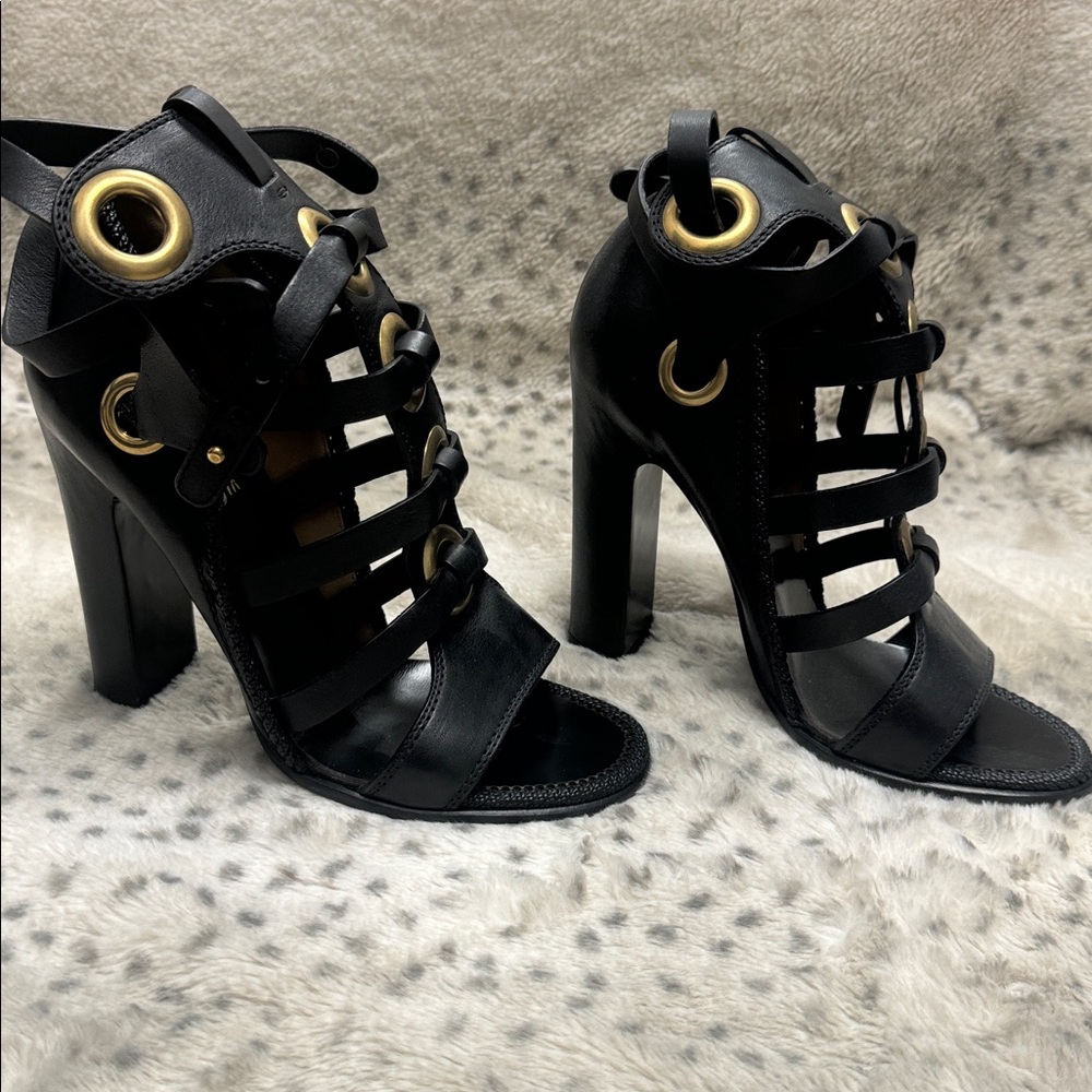 Salvatore Ferragamo Shyla Black Leather Cage Sandals Size 7 NWOB - Picture 2 of 9